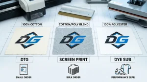 Decoration method selection organized by garment type and buyer use case