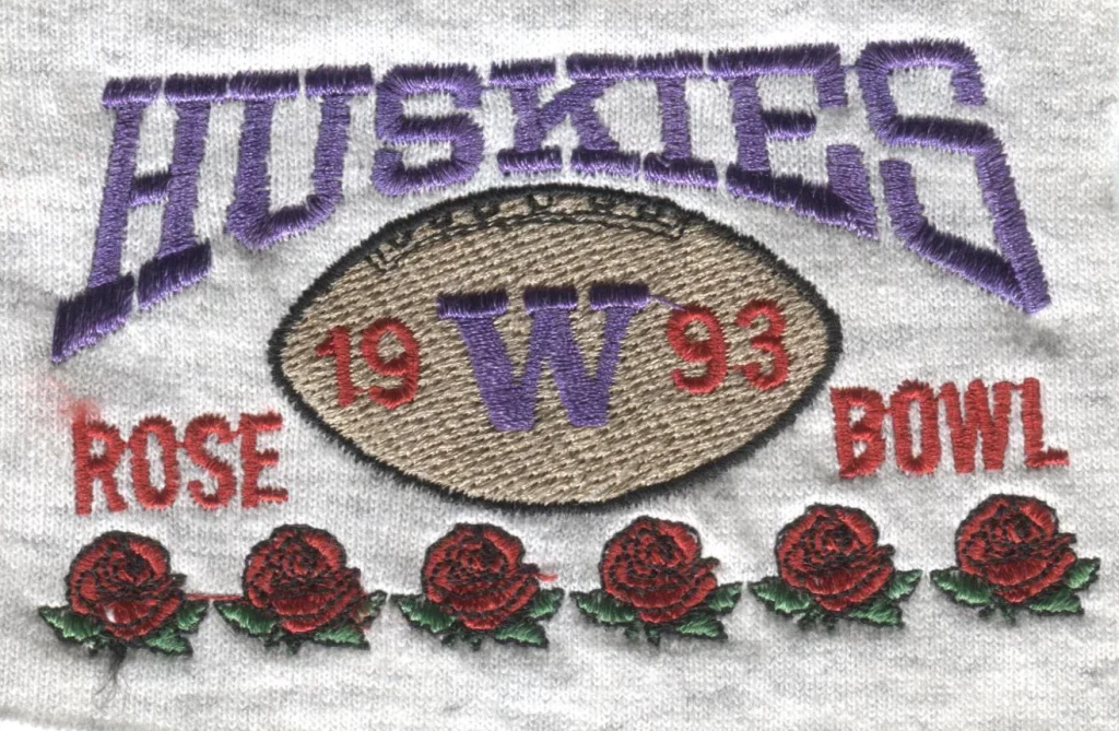 University of Washington Huskies 1993 Rose Bowl Embroidery with 6 roses
