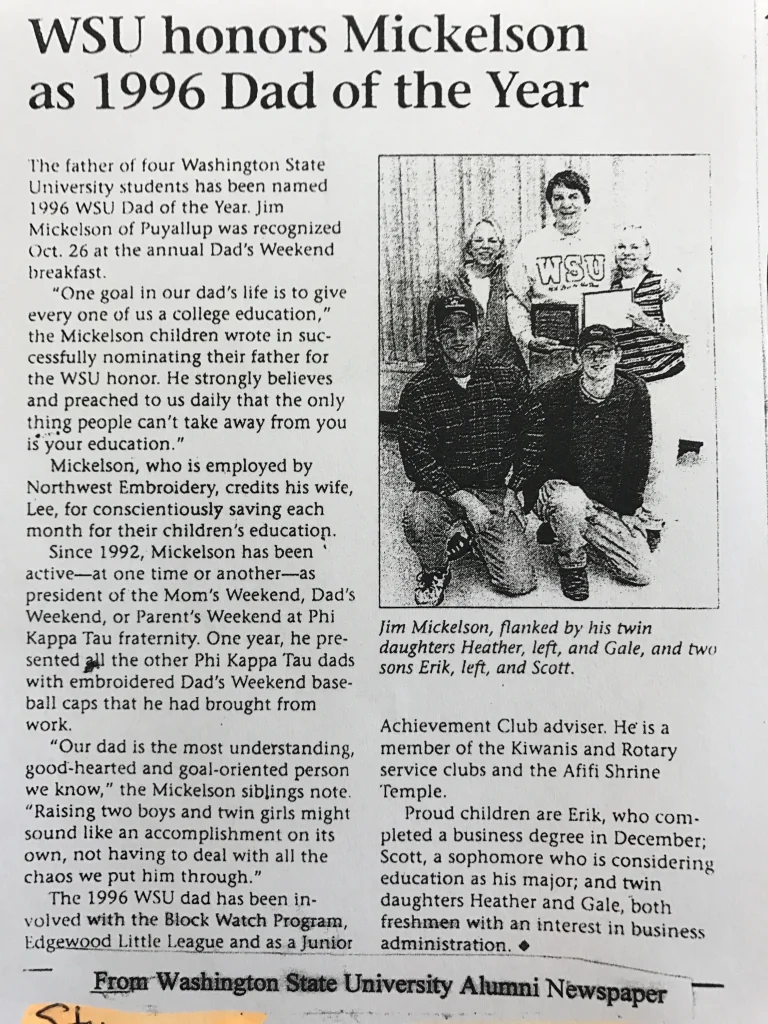 Jim Mickelson WSU Cougar Dad of The Year 1996