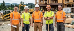 Construction crew wearing branded work shirts on a Washington jobsite