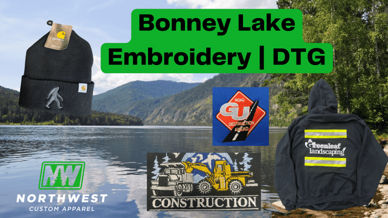 Bonney Lake, WA. Samples of embroidery, beanie and safety hoodie