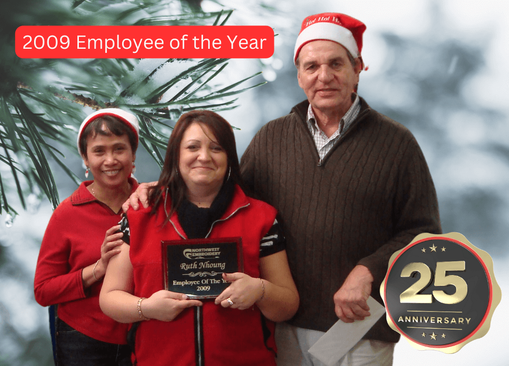 Ruthie Nhoung (Employee of the year) with Mongkon Ham and Jim Mickelson